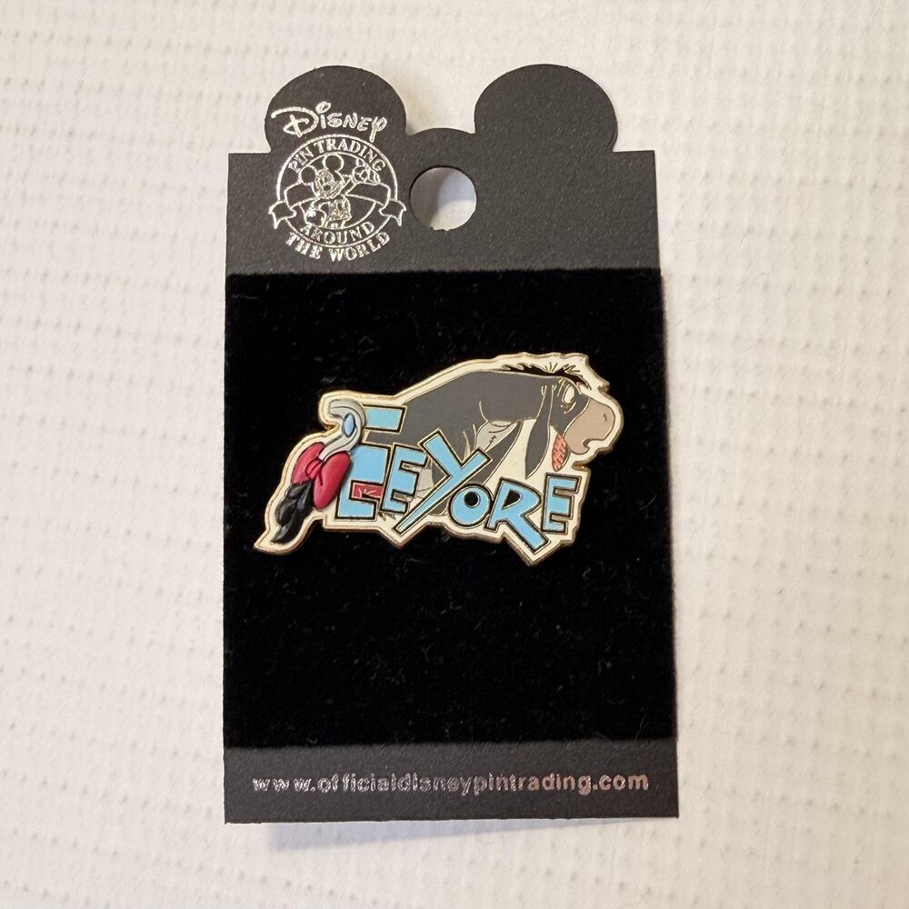 Vintage Disney Eeyore Name Logo Enamel Trading Pin 2003 On Card Winnie The Pooh